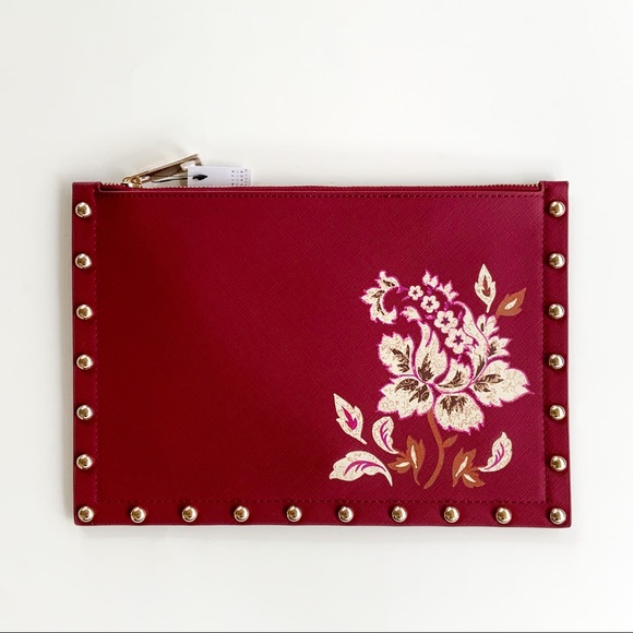 WHITE HOUSE BLACKMARKET Floral Red Wristlet Pouch Clutch NWT